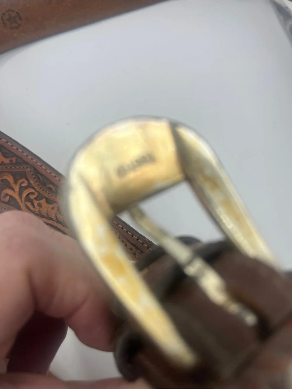 Tooled Brown Leather Western Belt with Silver Buckle